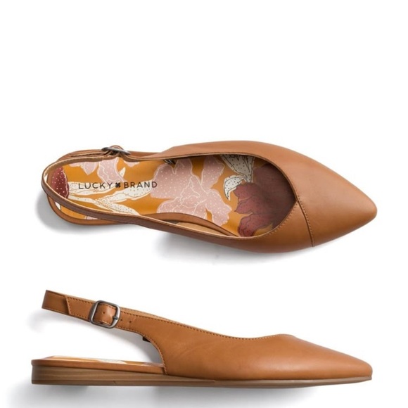 Lucky Brand Beratan Leather Brown Slingback Ballet Flats - Picture 1 of 8
